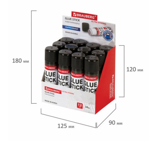 Клей-карандаш BRAUBERG ULTRA STRONG, УСИЛЕННАЯ ФОРМУЛА, 36 г, ЮЖНАЯ КОРЕЯ, 229546