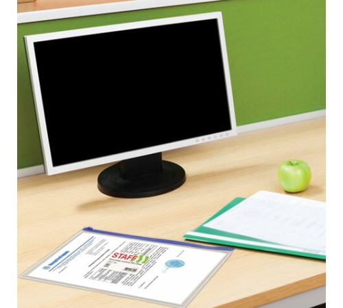 Папка-конверт на молнии А4 (335х238 мм), карман для визиток, прозрачная, 0,12 мм, STAFF, 229547