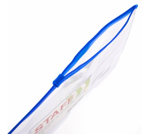 Папка-конверт на молнии МАЛОГО ФОРМАТА (240х175 мм), А5, карман для визиток, прозрачная, 0,12 мм, STAFF, 229548