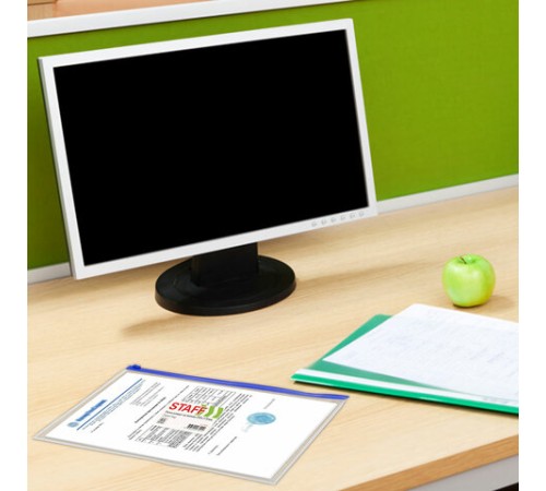 Папка-конверт на молнии МАЛОГО ФОРМАТА (240х175 мм), А5, карман для визиток, прозрачная, 0,12 мм, STAFF, 229548