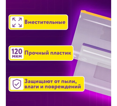 Папка-конверт на молнии, КОМПЛЕКТ 6 штук (А4 – 2 штуки, А5 – 4 штуки), ассорти, ЮНЛАНДИЯ, 229552
