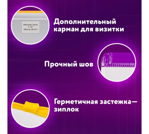 Папка-конверт на молнии, КОМПЛЕКТ 6 штук (А4 – 2 штуки, А5 – 4 штуки), ассорти, ЮНЛАНДИЯ, 229552