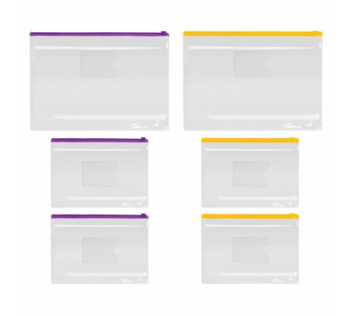 Папка-конверт на молнии, КОМПЛЕКТ 6 штук (А4 – 2 штуки, А5 – 4 штуки), ассорти, ЮНЛАНДИЯ, 229552