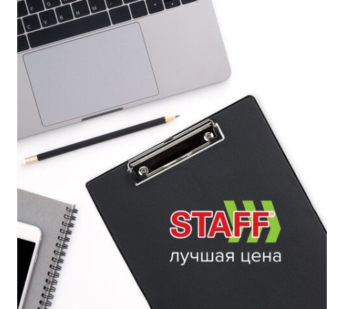 Доска-планшет STAFF с прижимом А4 (228х318 мм), картон/ПВХ, ЧЕРНАЯ, 229554