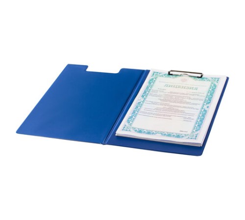 Папка-планшет STAFF, А4 (318х228 мм), с прижимом и крышкой, картон/ПВХ, СИНЯЯ, 229558