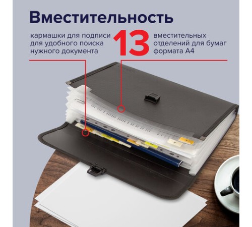 Папка для бумаг и документов с замком и 13 отделениями BRAUBERG 