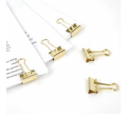 Зажимы для бумаг BRAUBERG EXTRA, КОМПЛЕКТ 12 шт., 19 мм, на 60 л., золотистые, европодвес, 229586