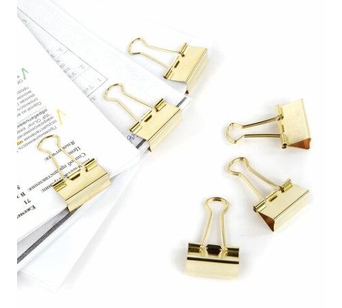 Зажимы для бумаг BRAUBERG EXTRA, КОМПЛЕКТ 12 шт., 32 мм, на 140 л., золотистые, европодвес, 229587