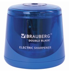 Точилка электрическая BRAUBERG DOUBLE BLADE BLUE, двойное лезвие, питание от 2 батареек AA, 229605