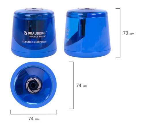 Точилка электрическая BRAUBERG DOUBLE BLADE BLUE, двойное лезвие, питание от 2 батареек AA, 229605