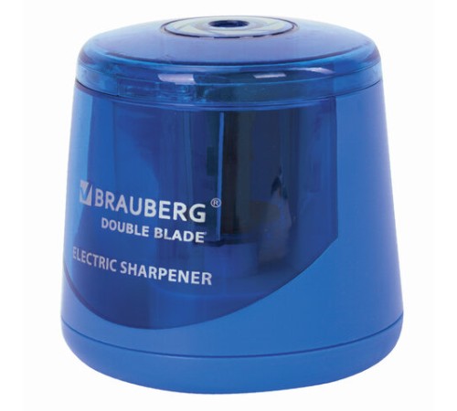 Точилка электрическая BRAUBERG DOUBLE BLADE BLUE, двойное лезвие, питание от 2 батареек AA, 229605