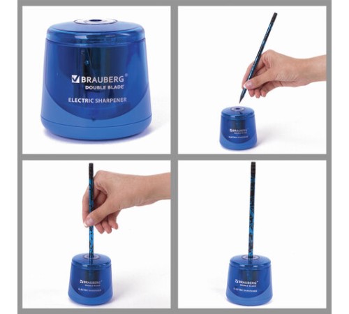 Точилка электрическая BRAUBERG DOUBLE BLADE BLUE, двойное лезвие, питание от 2 батареек AA, 229605