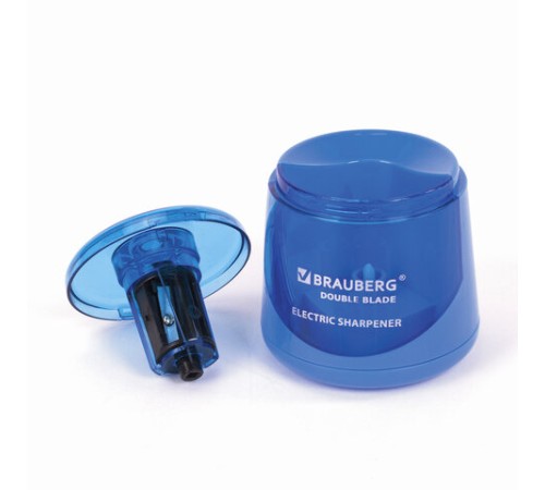 Точилка электрическая BRAUBERG DOUBLE BLADE BLUE, двойное лезвие, питание от 2 батареек AA, 229605