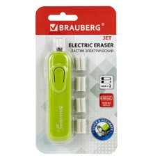Ластик электрический BRAUBERG JET, питание от 2 батареек ААА, 8 сменных ластиков, салатовый, 229615