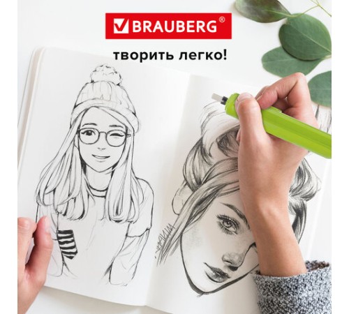 Ластик электрический BRAUBERG JET, питание от 2 батареек ААА, 8 сменных ластиков, салатовый, 229615