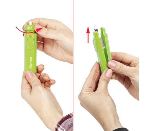 Ластик электрический BRAUBERG JET, питание от 2 батареек ААА, 8 сменных ластиков, салатовый, 229615