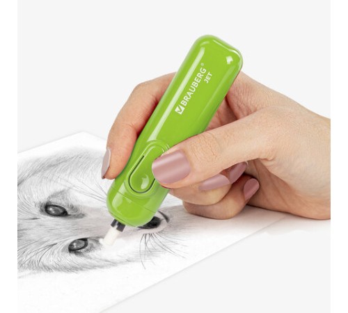 Ластик электрический BRAUBERG JET, питание от 2 батареек ААА, 8 сменных ластиков, салатовый, 229615