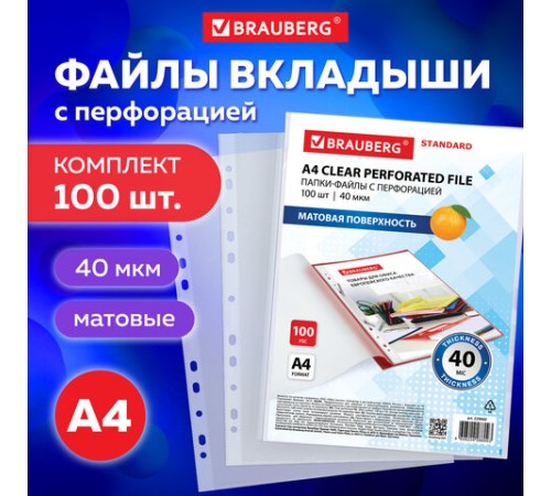 Папки-файлы перфорированные А4 BRAUBERG 