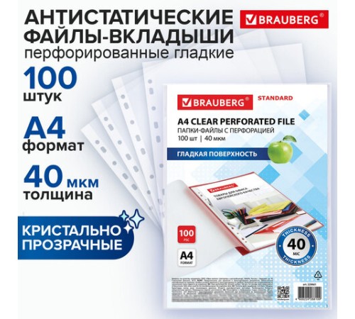 Папки-файлы перфорированные А4 BRAUBERG 