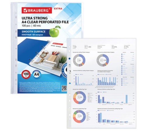 Папки-файлы перфорированные плотные А4 BRAUBERG 