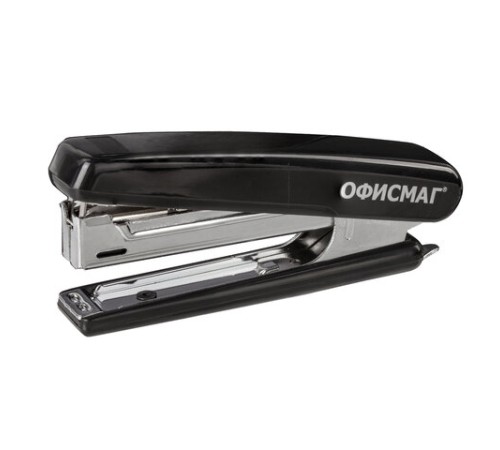 Степлер №10 ОФИСМАГ, до 12 листов, с антистеплером, черный, 229690
