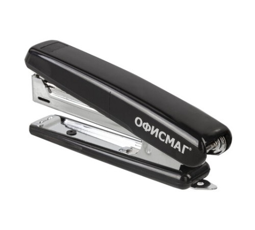 Степлер №10 ОФИСМАГ, до 12 листов, с антистеплером, черный, 229690