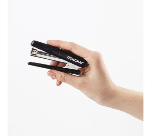 Степлер №10 ОФИСМАГ, до 12 листов, с антистеплером, черный, 229690