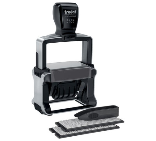 Датер самонаборный металлический, 4 строки+дата, оттиск 56х33 мм, сине-красный, TRODAT 5465, кассы в комплекте