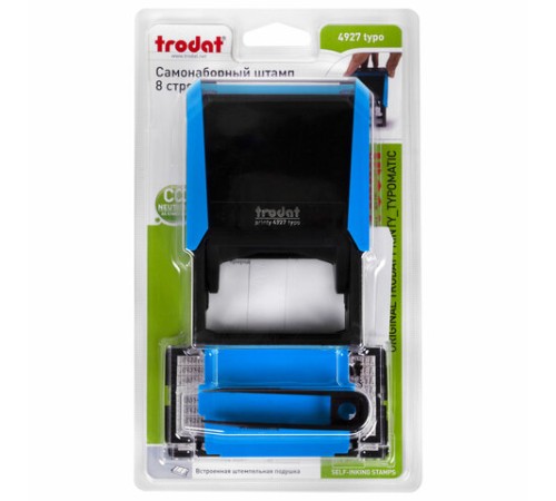 Штамп самонаборный 8-строчный, оттиск 60х40 мм, синий без рамки, TRODAT 4927/DB, КАССЫ В КОМПЛЕКТЕ, 4957