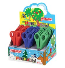 Ножницы ПИФАГОР, 135 мм, с линейкой, ассорти, в дисплее, 230936