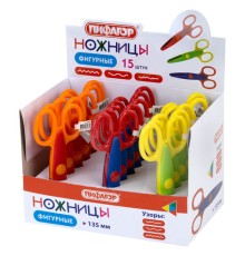 Ножницы ПИФАГОР, 135 мм, фигурное лезвие, ассорти, в дисплее, 230938