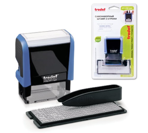 Штамп самонаборный 3-строчный, оттиск 38х14 мм, синий без рамки, TRODAT 4911P4/DB, КАССА В КОМПЛЕКТЕ, 4911/DB
