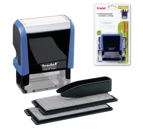 Штамп самонаборный 5-строчный, оттиск 58х22 мм, синий без рамки, TRODAT 4913P4/DB, КАССЫ В КОМПЛЕКТЕ, 4913/DB