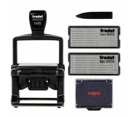 Датер самонаборный металлический, 6 строк+дата, оттиск 68х47 мм, сине-красный, TRODAT 5485, кассы в комплекте