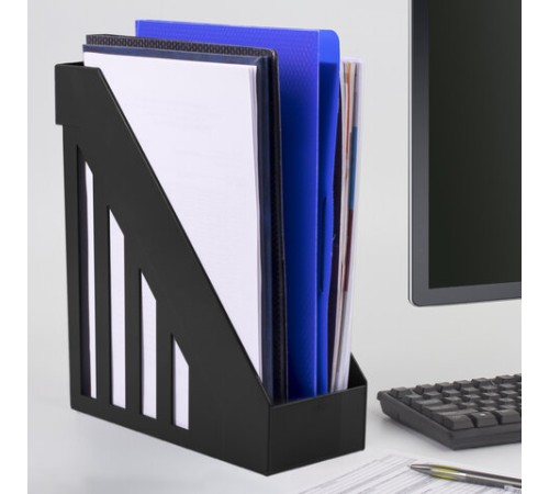 Лоток вертикальный для бумаг, увеличенная ширина (277х100х290 мм), BRAUBERG-MAXI, черный, 231050