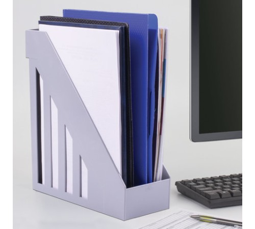 Лоток вертикальный для бумаг, увеличенная ширина (277х100х290 мм), BRAUBERG-MAXI, серый, 231051