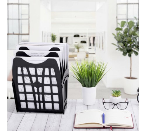 Лоток для бумаг веерный BRAUBERG-SMART, 7-ми секционный, сетчатый, черный, 231143