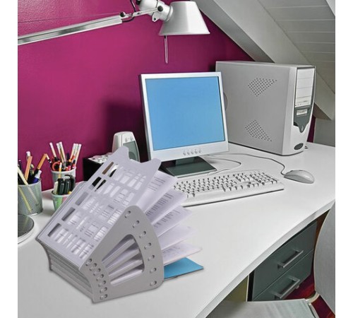 Лоток для бумаг веерный BRAUBERG-SMART, 7-ми секционный, сетчатый, серый, 231144