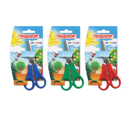 Ножницы ПИФАГОР, 135 мм, с линейкой, цвет ассорти, в картонной упаковке с европодвесом, 231163
