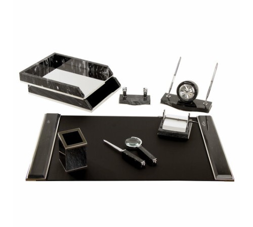 Набор настольный GALANT из мрамора, 8 предметов, черный мрамор/серебристые металлические детали, 231192