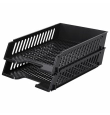 Лотки горизонтальные для бумаг, НАБОР 2 шт. (358х272х138 мм), сетчатые, черные, BRAUBERG-MAXI, 231360