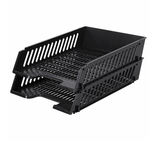 Лотки горизонтальные для бумаг, НАБОР 2 шт. (358х272х138 мм), сетчатые, черные, BRAUBERG-MAXI, 231360