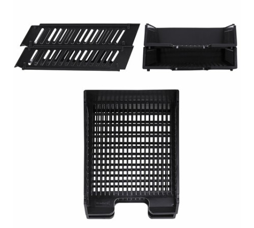 Лотки горизонтальные для бумаг, НАБОР 2 шт. (358х272х138 мм), сетчатые, черные, BRAUBERG-MAXI, 231360