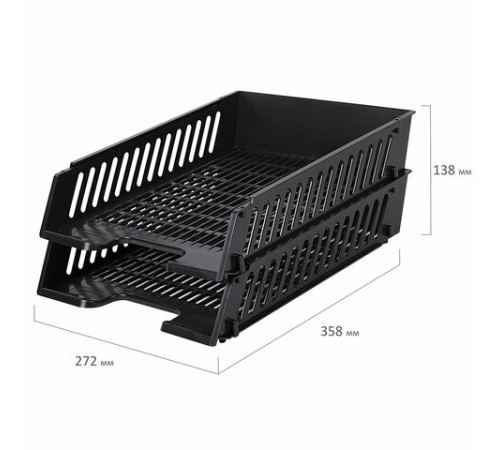 Лотки горизонтальные для бумаг, НАБОР 2 шт. (358х272х138 мм), сетчатые, черные, BRAUBERG-MAXI, 231360
