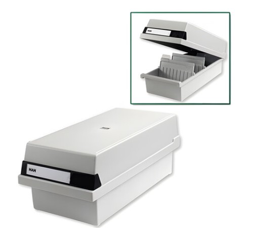 Картотека пластиковая ФОРМАТ А5 (210х148 мм) горизонтальная на 1300 карт, с крышкой, серая, HAN (Германия), HA955/11