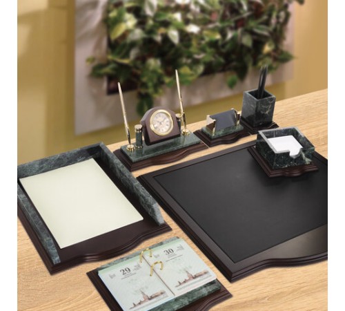 Набор настольный GALANT из мрамора, 7 предметов, зеленый мрамор/отделка красное дерево, 231485