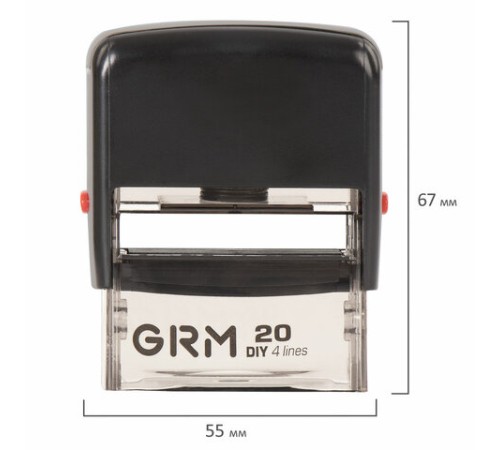 Штамп самонаборный 4-строчный, оттиск 38х14 мм, синий, без рамки, GRM 20, КАССА В КОМПЛЕКТЕ, 116000010