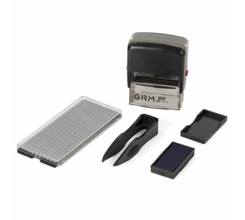 Штамп самонаборный 4-строчный, оттиск 38х14 мм, синий, без рамки, GRM 20, КАССА В КОМПЛЕКТЕ, 116000010