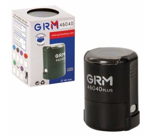 Оснастка для печатей, оттиск D=40 мм, синий, GRM 46040, корпус черный, крышка, подушка, 120900004