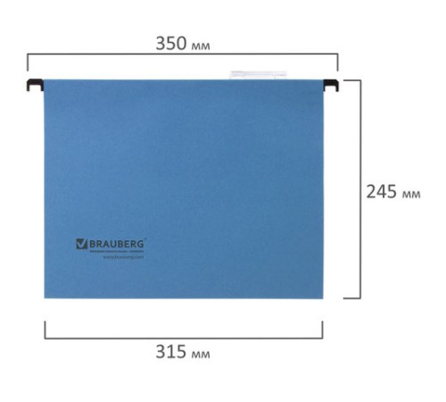 Подвесные папки А4 (350х245 мм), до 80 листов, КОМПЛЕКТ 10 шт., синие, картон, BRAUBERG (Италия), 231789